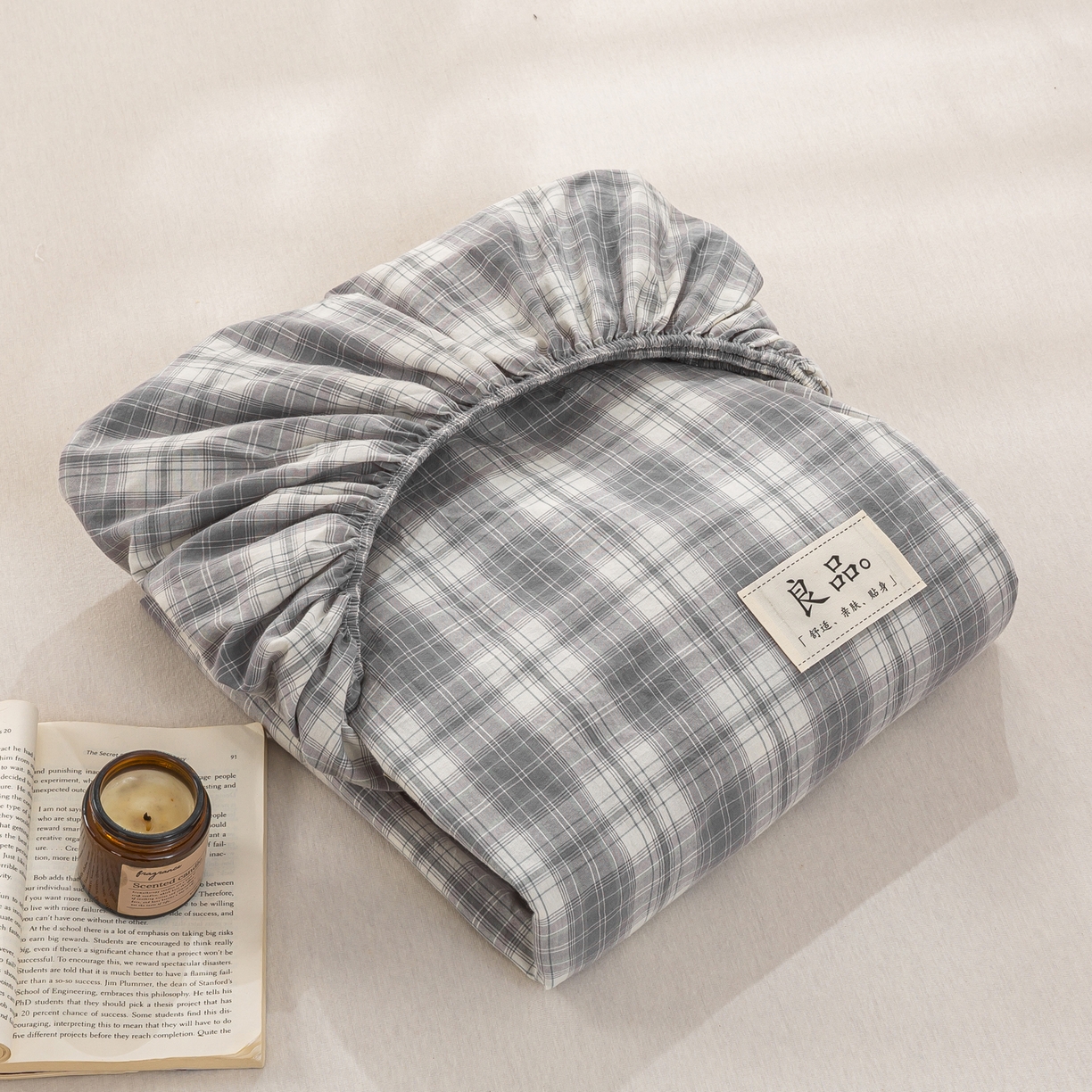 91家纺网 家纺一手货源 找家纺 恋人优选 2026新款纯棉色织床笠--有标款 格韵灰