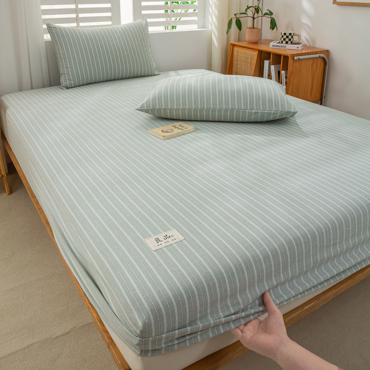 91家纺网 家纺一手货源 找家纺 恋人优选 2026新款纯棉色织床笠--有标款 简希绿条