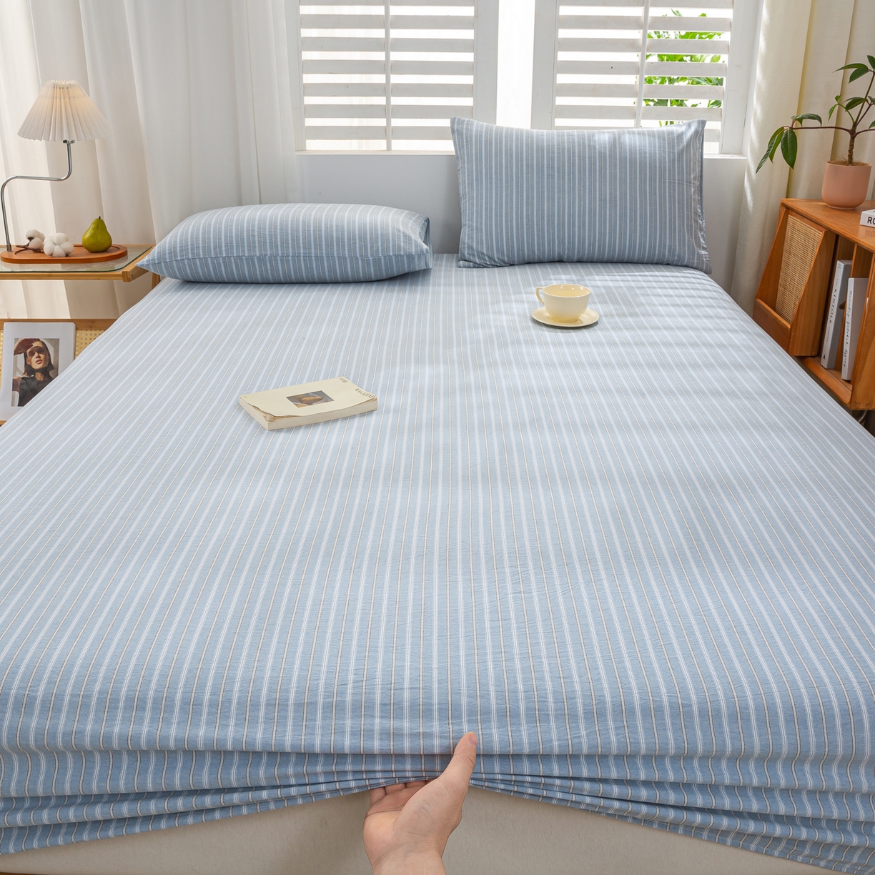 91家纺网 家纺一手货源 找家纺 恋人优选 2026新款纯棉色织床笠--有标款 简希蓝条