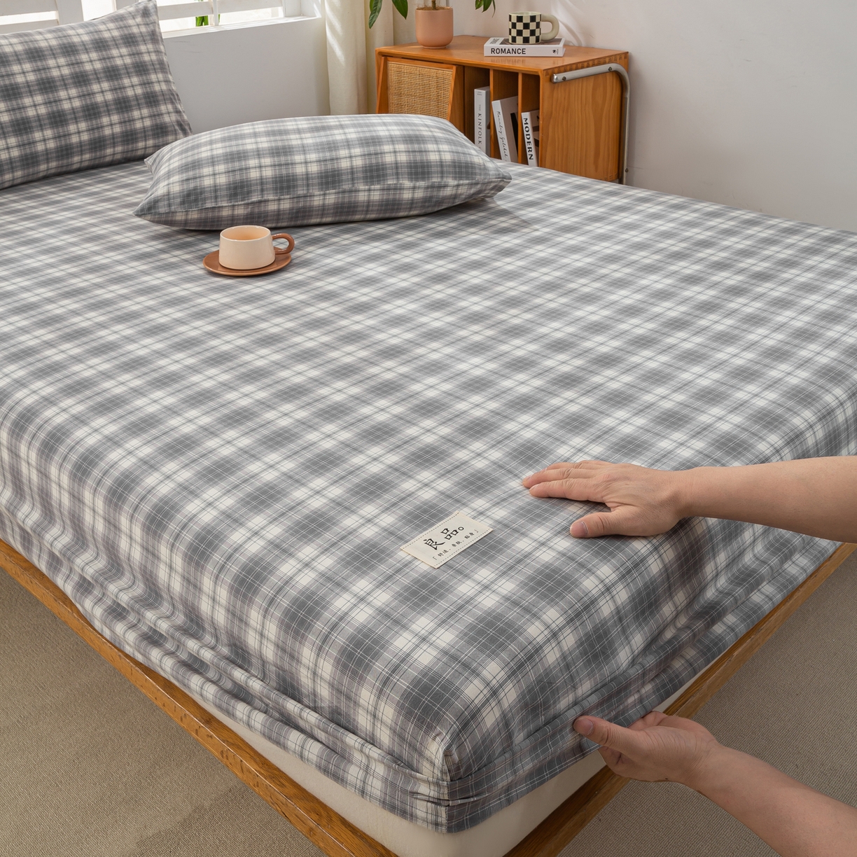 91家纺网 家纺一手货源 找家纺 恋人优选 2026新款纯棉色织床笠--有标款 格韵灰