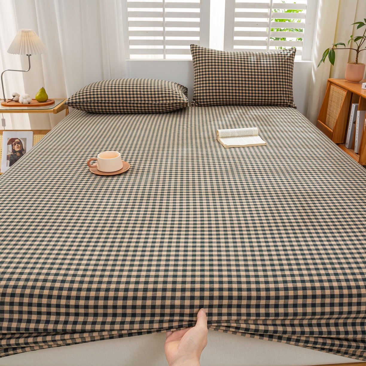 91家纺网 家纺一手货源 找家纺 恋人优选 2026新款纯棉色织床笠--有标款 素格-绿