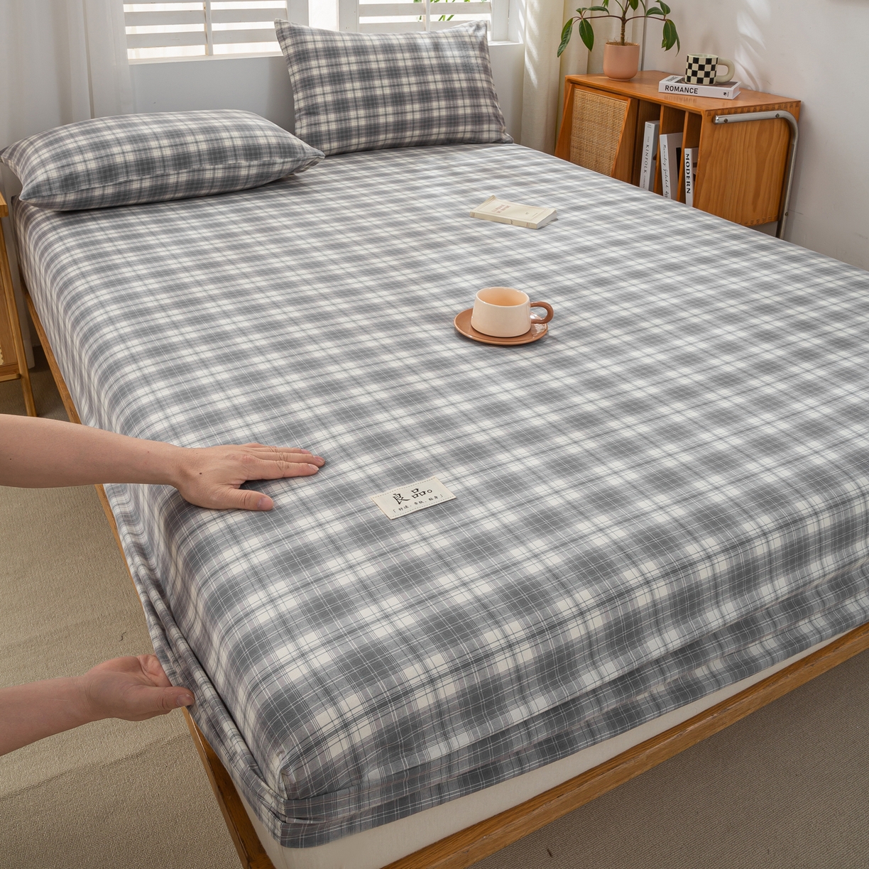 恋人优选 2026新款纯棉色织床笠--有标款 格韵灰