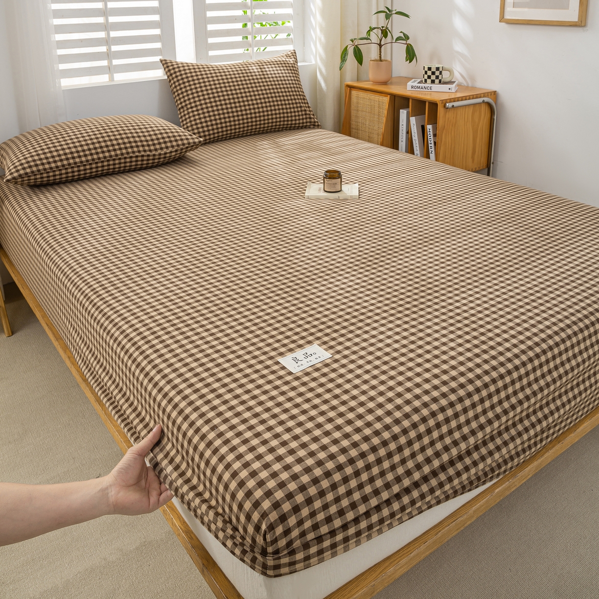 91家纺网 家纺一手货源 找家纺 恋人优选 2026新款纯棉色织床笠--有标款 素格-咖