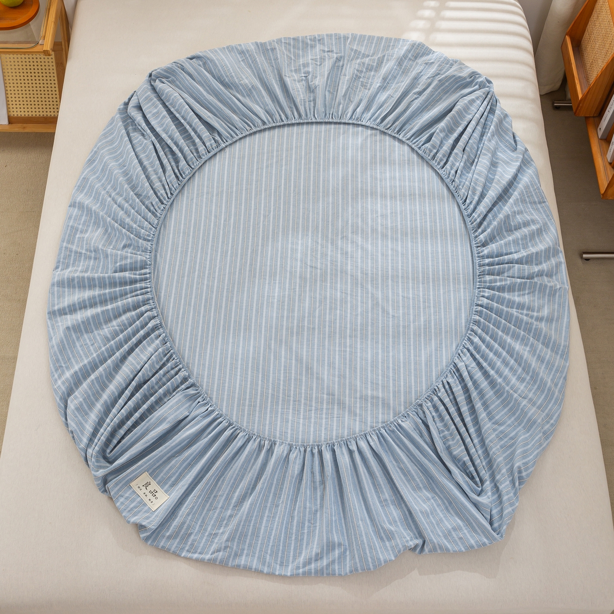 91家纺网 家纺一手货源 找家纺 恋人优选 2026新款纯棉色织床笠--有标款 简希蓝条