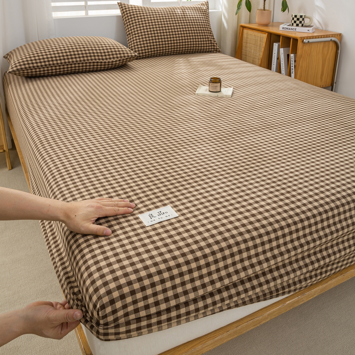 91家纺网 家纺一手货源 找家纺 恋人优选 2026新款纯棉色织床笠--有标款 素格-咖