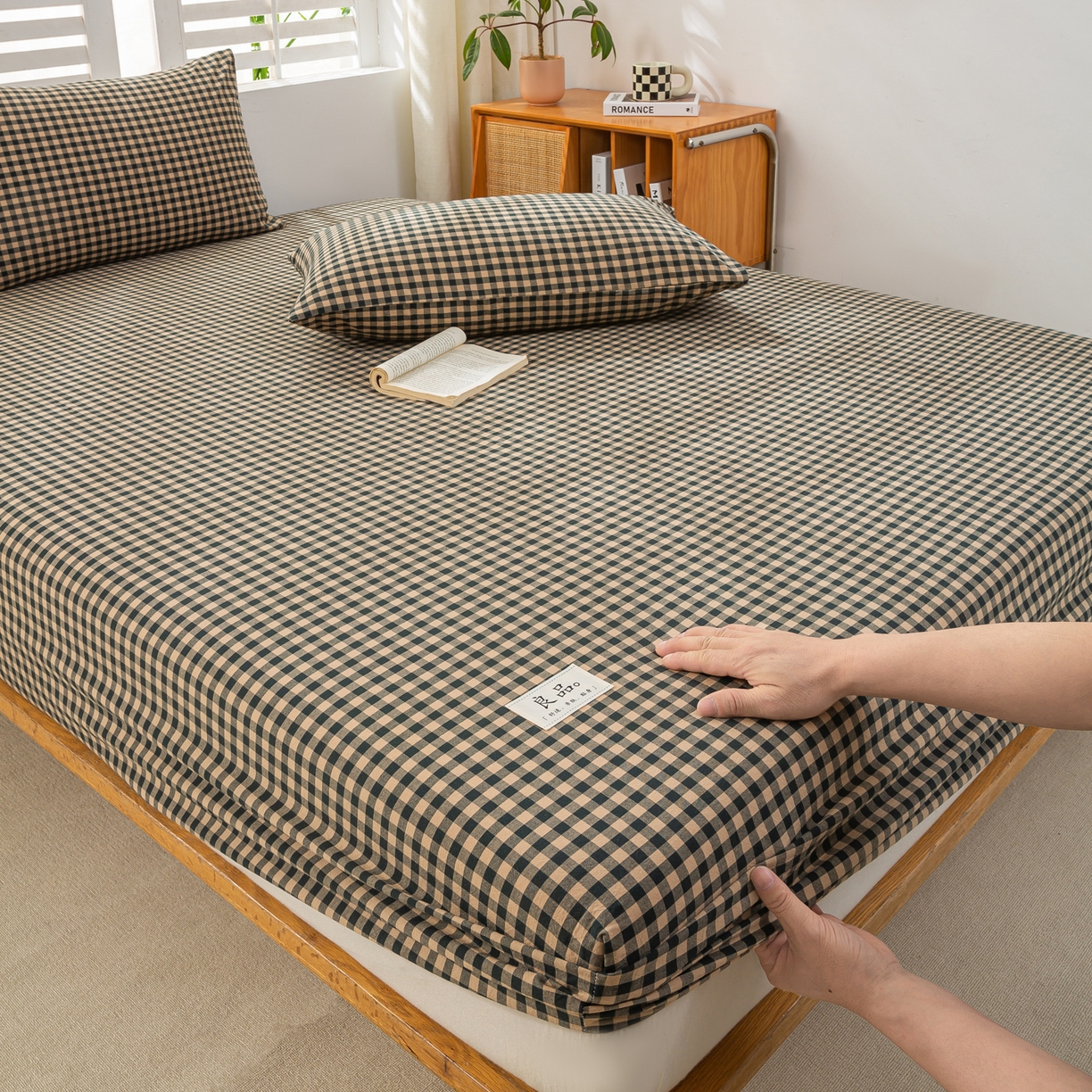 91家纺网 家纺一手货源 找家纺 恋人优选 2026新款纯棉色织床笠--有标款 素格-绿