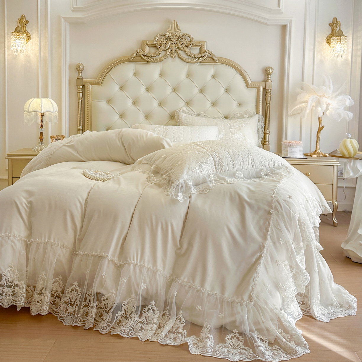 91家纺网 家纺一手货源 找家纺 （总）恋尚 2026新款提花蕾丝夹棉床裙四件套-安妮梦【控价床裙135起 床裙三件170起 四件270起】