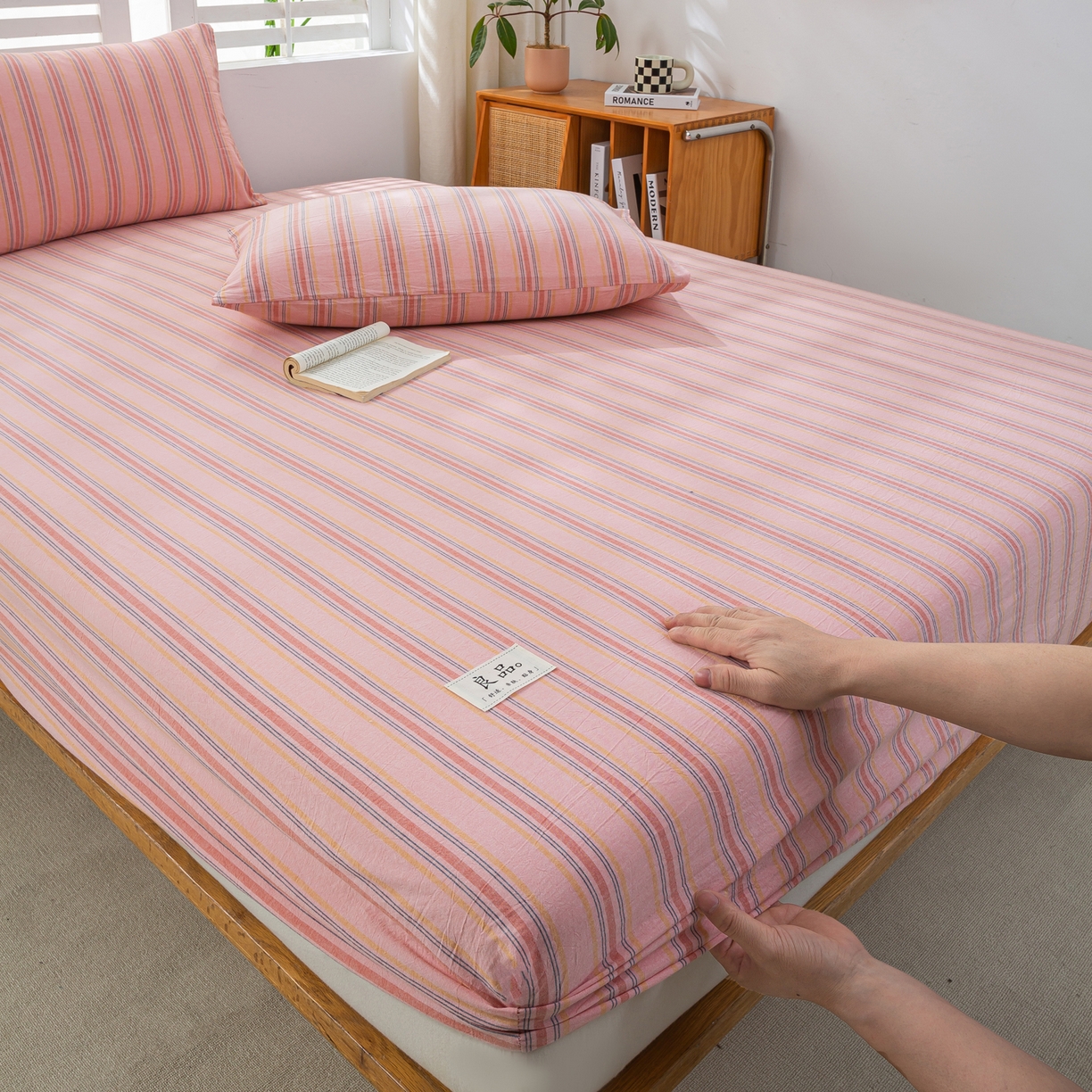 91家纺网 家纺一手货源 找家纺 恋人优选 2026新款纯棉色织床笠--有标款 娇韵粉