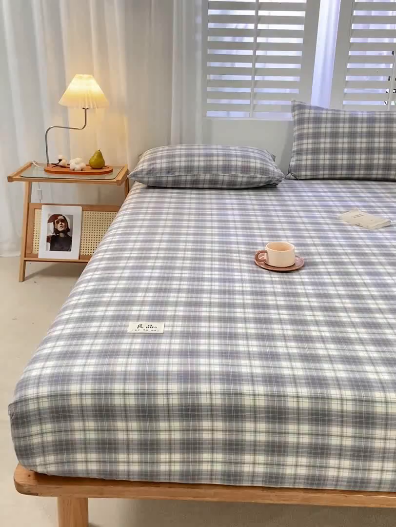 91家纺网 家纺一手货源 找家纺 恋人优选 2026新款纯棉色织床笠--有标款 格韵灰