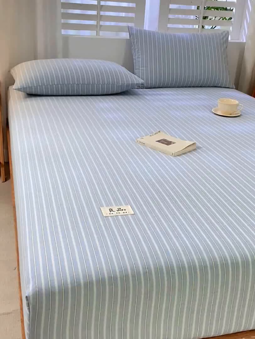 91家纺网 家纺一手货源 找家纺 恋人优选 2026新款纯棉色织床笠--有标款 简希蓝条
