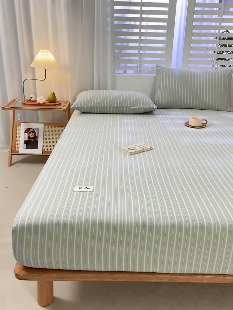 91家纺网 家纺一手货源 找家纺 恋人优选 2026新款纯棉色织床笠--有标款 简希绿条