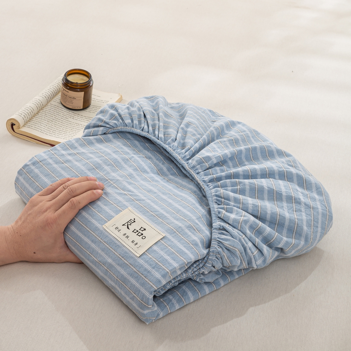 91家纺网 家纺一手货源 找家纺 恋人优选 2026新款纯棉色织床笠--有标款 简希蓝条