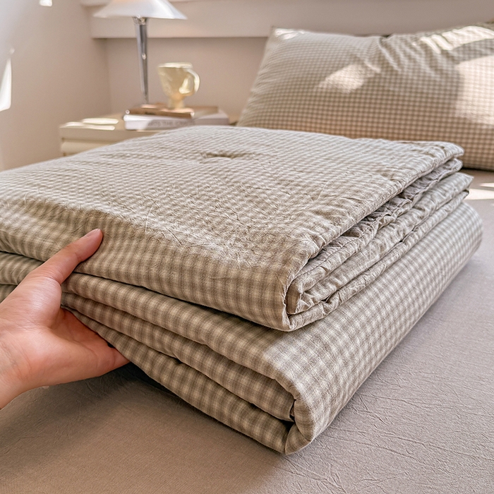 91家纺网 家纺一手货源 找家纺 （总）梦依依 2026新款全棉色织水洗棉大豆被四件套系列