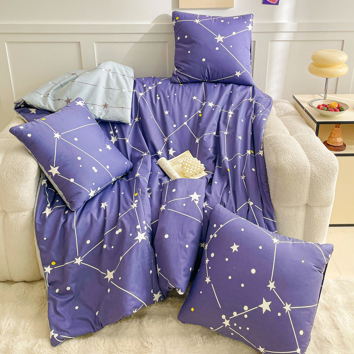 91家纺网 家纺一手货源 找家纺 多米家居 2025新款全棉口袋印花抱枕被 星星点点