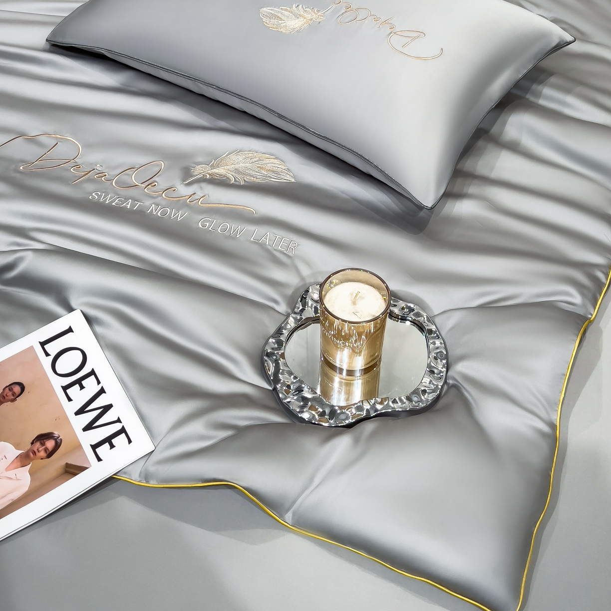 91家纺网 家纺一手货源 找家纺 （总）乐窝家纺仓储 2026新款滚边水洗真丝水洗天丝冰丝刺绣夏被四件套-羽毛系列