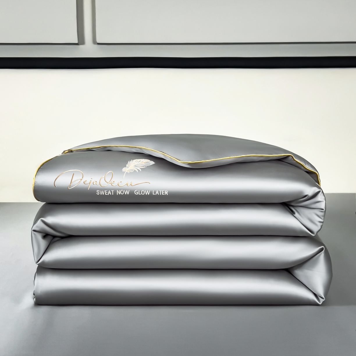 91家纺网 家纺一手货源 找家纺 乐窝家纺仓储 2026新款滚边水洗真丝水洗天丝冰丝刺绣夏被四件套-羽毛系列 轻羽-北极灰