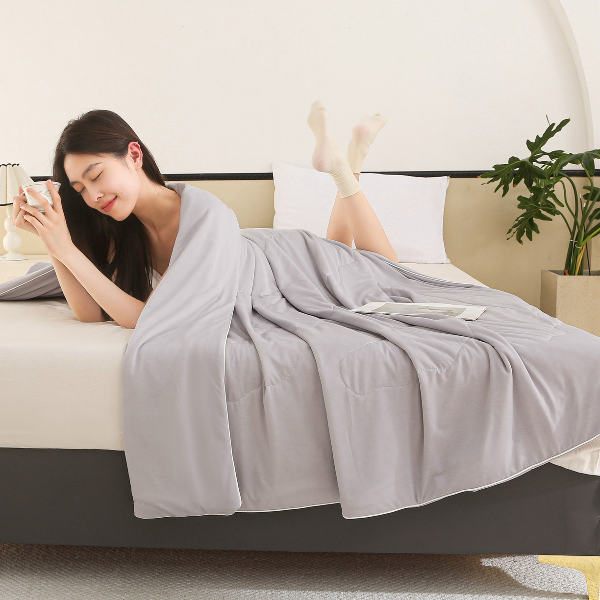 91家纺网 家纺一手货源 找家纺 天之悦家纺 2026新款A类冰淇淋冰皮小凉被夏被夏凉被空调被 灰色