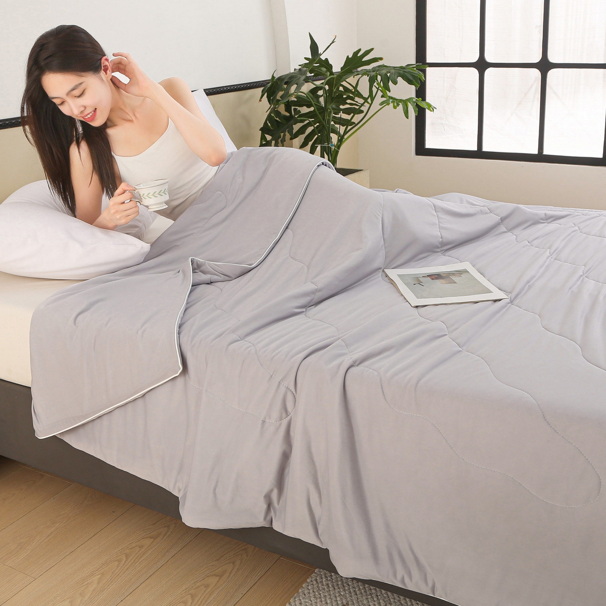 91家纺网 家纺一手货源 找家纺 天之悦家纺 2026新款A类冰淇淋冰皮小凉被夏被夏凉被空调被 灰色