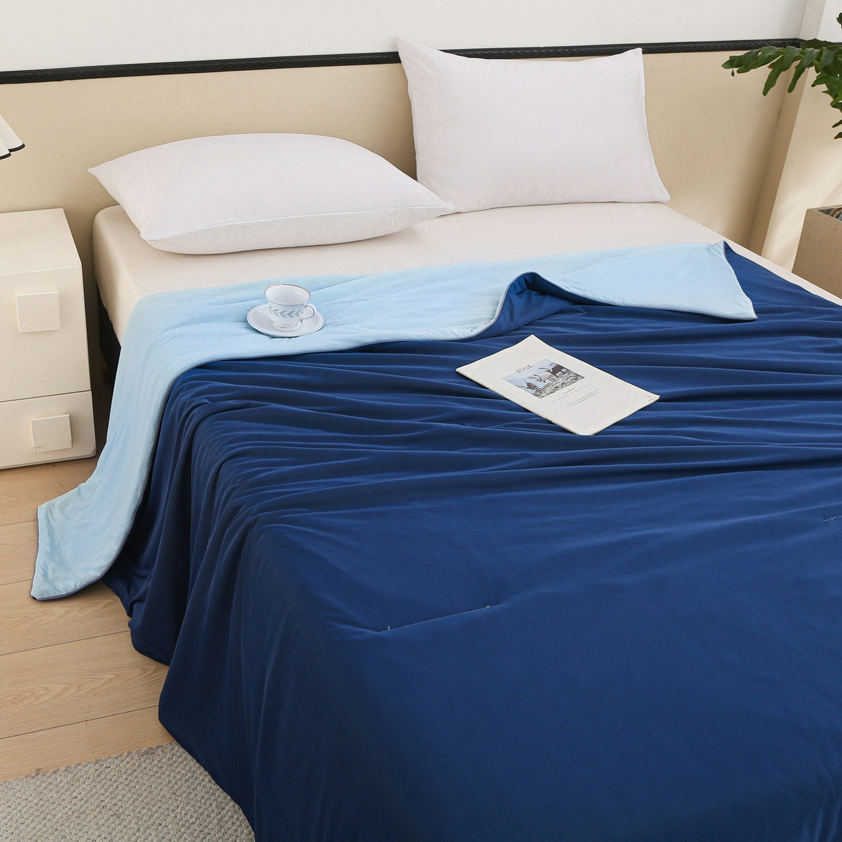 91家纺网 家纺一手货源 找家纺 天之悦家纺 2026新款A类冰淇淋冰皮小凉被夏被夏凉被空调被 深蓝+天蓝