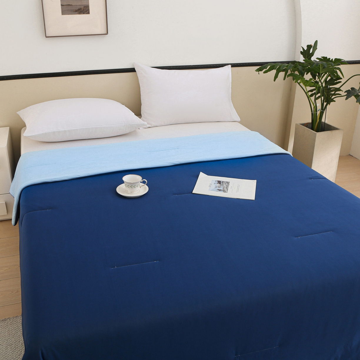 91家纺网 家纺一手货源 找家纺 天之悦家纺 2026新款A类冰淇淋冰皮小凉被夏被夏凉被空调被 深蓝+天蓝