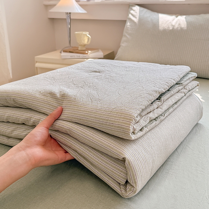 91家纺网 家纺一手货源 找家纺 （总）梦依依 2026新款全棉色织水洗棉大豆被四件套系列