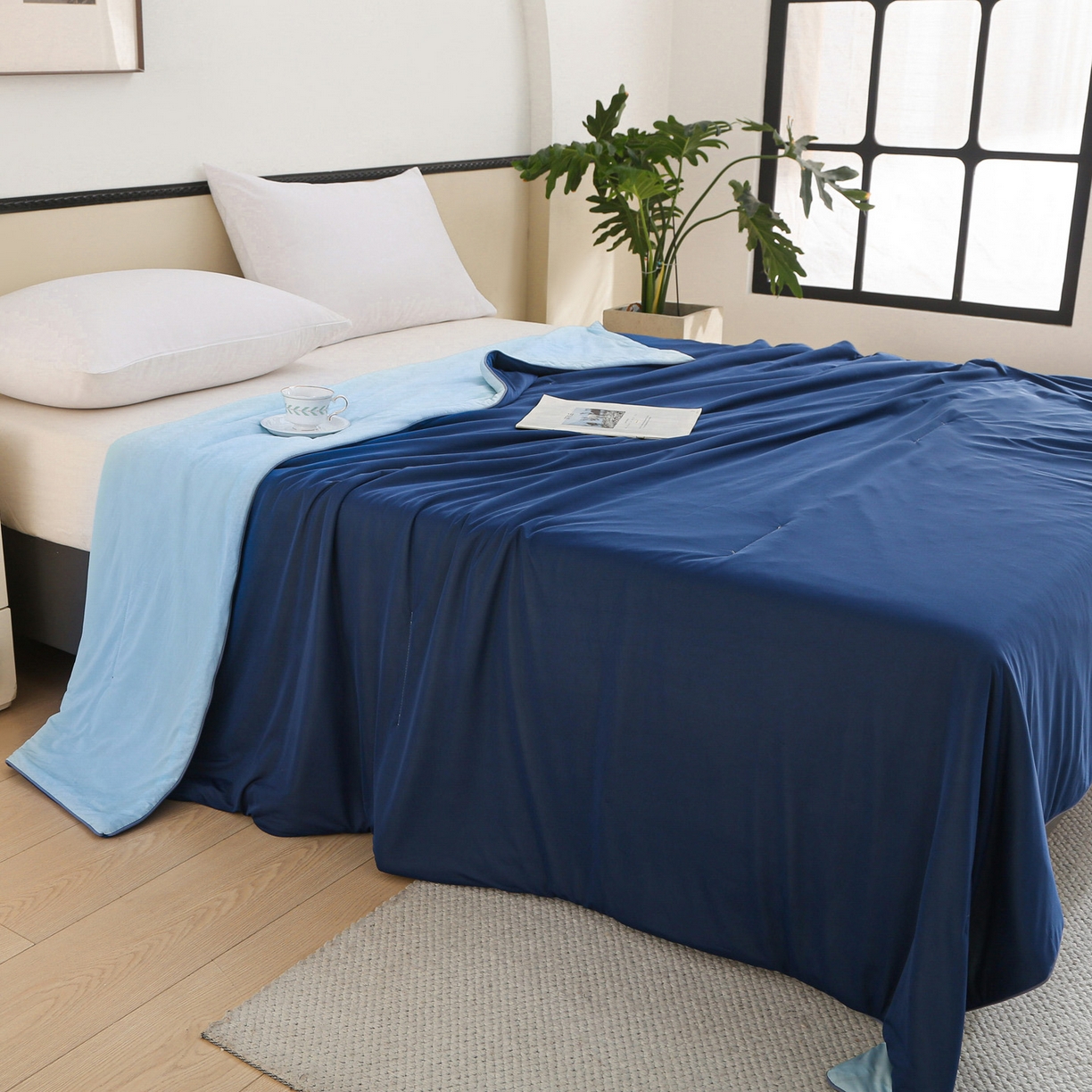 91家纺网 家纺一手货源 找家纺 天之悦家纺 2026新款A类冰淇淋冰皮小凉被夏被夏凉被空调被 深蓝+天蓝