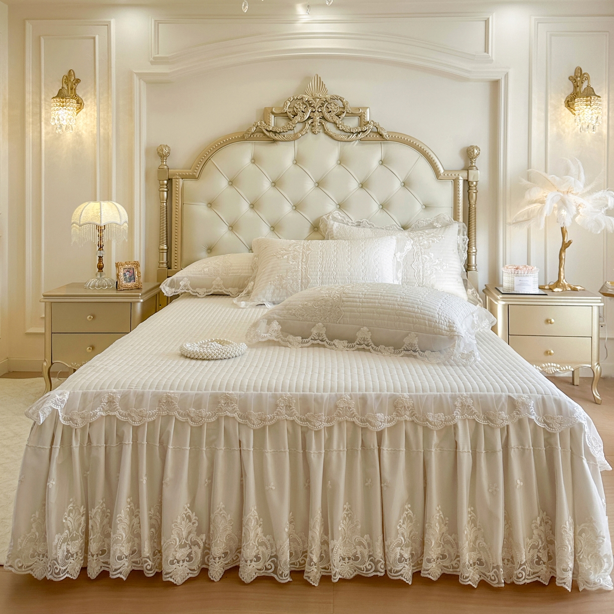 91家纺网 家纺一手货源 找家纺 （总）恋尚 2026新款提花蕾丝夹棉单床裙单被套-安妮梦【控价床裙135起 床裙三件170起 四件270起】