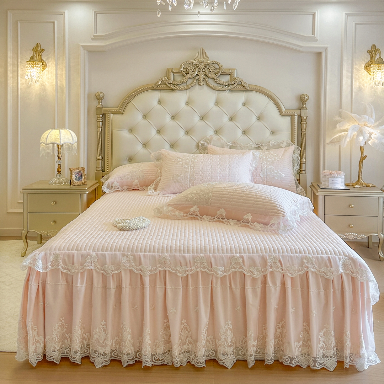 91家纺网 家纺一手货源 找家纺 （总）恋尚 2026新款提花蕾丝夹棉单床裙单被套-安妮梦【控价床裙135起 床裙三件170起 四件270起】