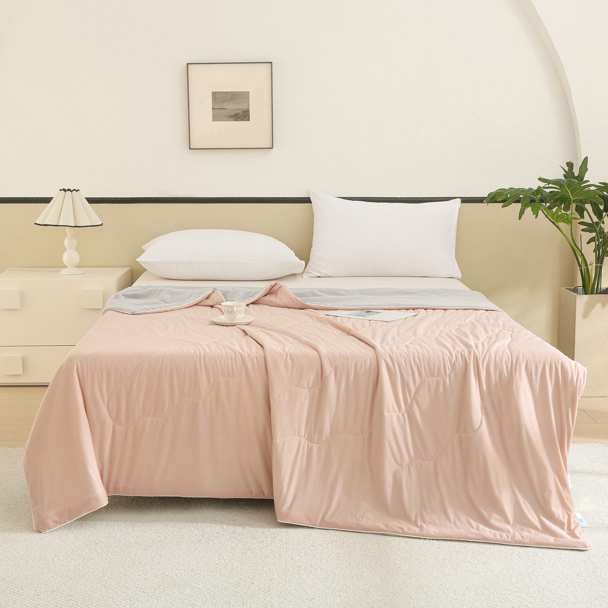 91家纺网 家纺一手货源 找家纺 天之悦家纺 2026新款A类冰淇淋冰皮小凉被夏被夏凉被空调被 玉色+灰色