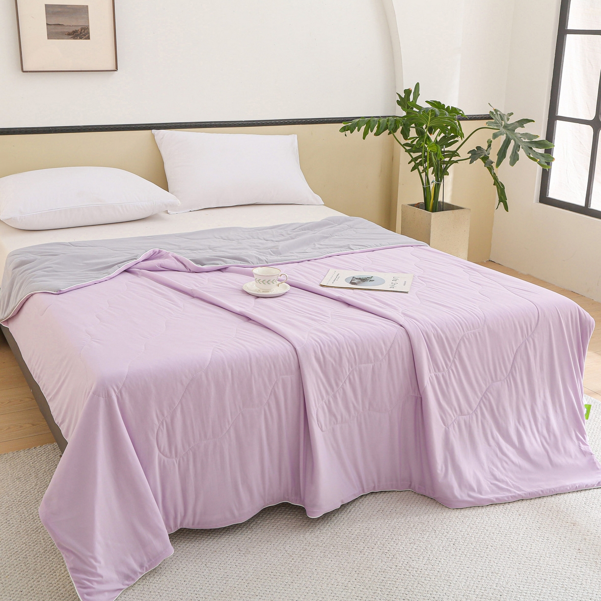 91家纺网 家纺一手货源 找家纺 天之悦家纺 2026新款A类冰淇淋冰皮小凉被夏被夏凉被空调被 紫色+灰色