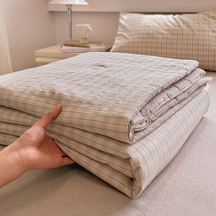 91家纺网 家纺一手货源 找家纺 （总）梦依依 2026新款全棉色织水洗棉大豆被四件套系列