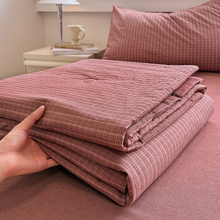 91家纺网 家纺一手货源 找家纺 （总）梦依依 2026新款全棉色织水洗棉大豆被四件套系列