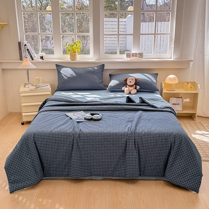 91家纺网 家纺一手货源 找家纺 梦依依 2026新款全棉色织水洗棉大豆被四件套系列 巴赫兰