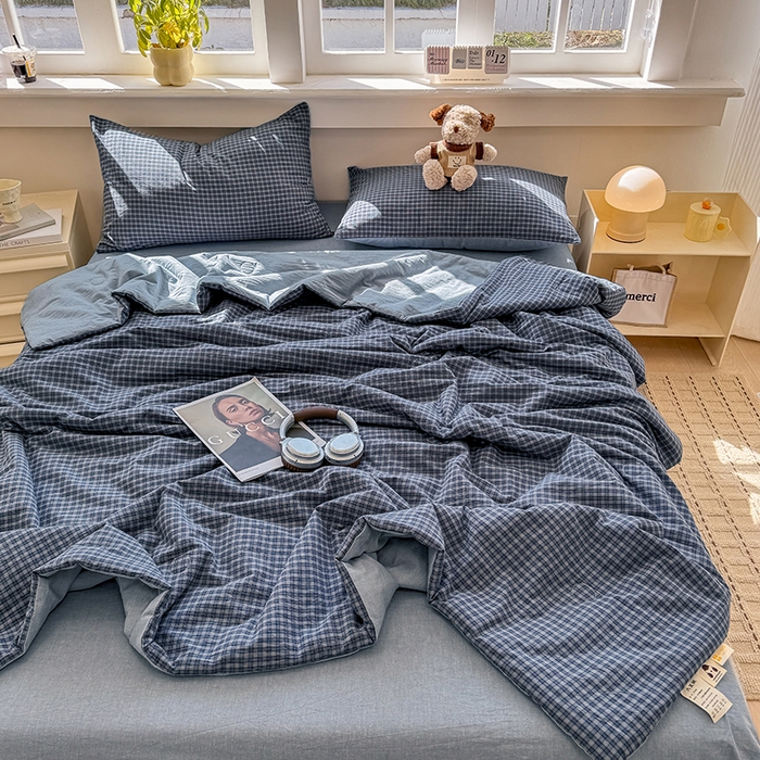 91家纺网 家纺一手货源 找家纺 梦依依 2026新款全棉色织水洗棉大豆被四件套系列 巴赫兰