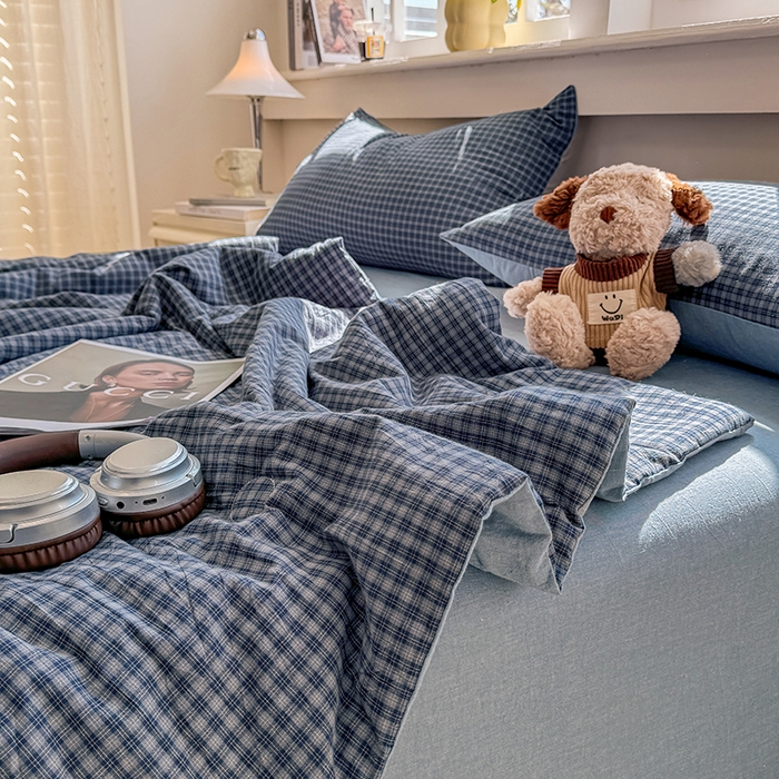 91家纺网 家纺一手货源 找家纺 梦依依 2026新款全棉色织水洗棉大豆被四件套系列 巴赫兰