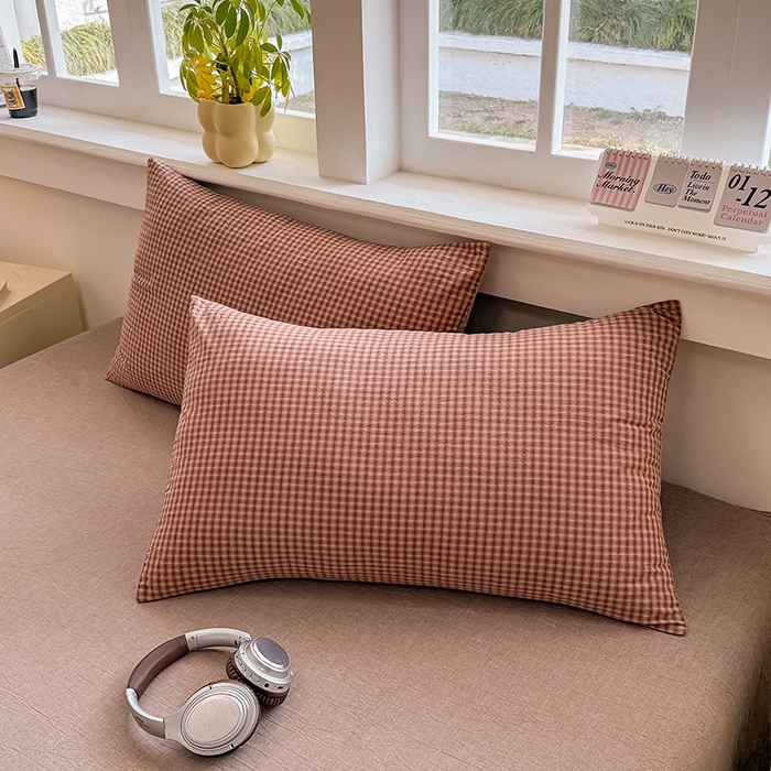 91家纺网 家纺一手货源 找家纺 梦依依 2026新款全棉色织水洗棉大豆被四件套系列 琥珀红