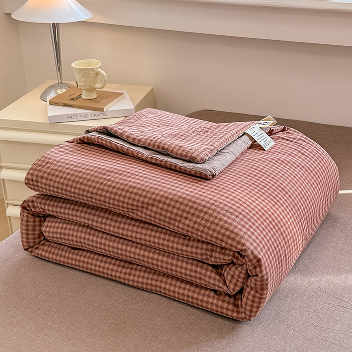 91家纺网 家纺一手货源 找家纺 梦依依 2026新款全棉色织水洗棉大豆被四件套系列 琥珀红