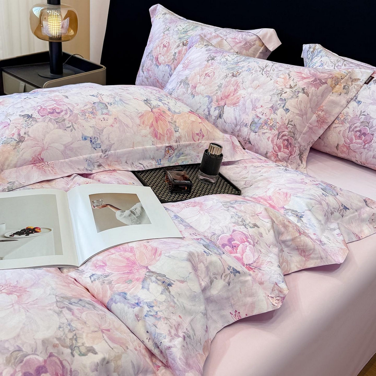 91家纺网 家纺一手货源 找家纺 2026新款A类100支长绒棉纯棉四件套全棉数码印花被套床单床笠田园风床上用品 忆梦-紫