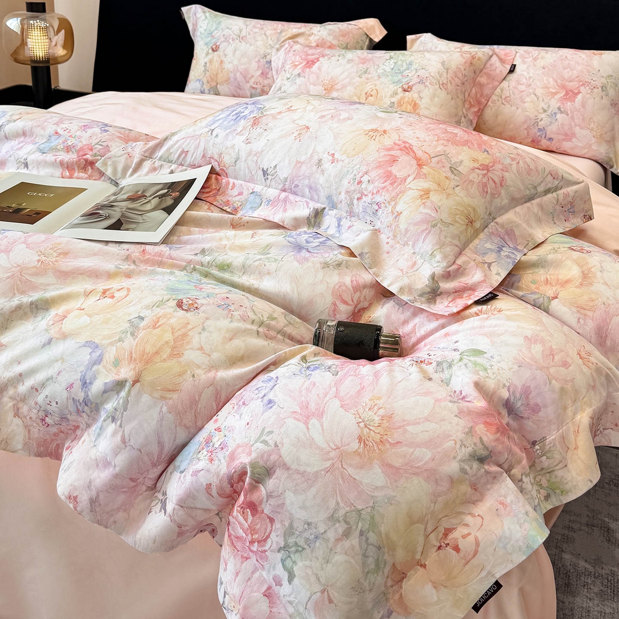 2026新款A类100支长绒棉纯棉四件套全棉数码印花被套床单床笠田园风床上用品 忆梦-粉