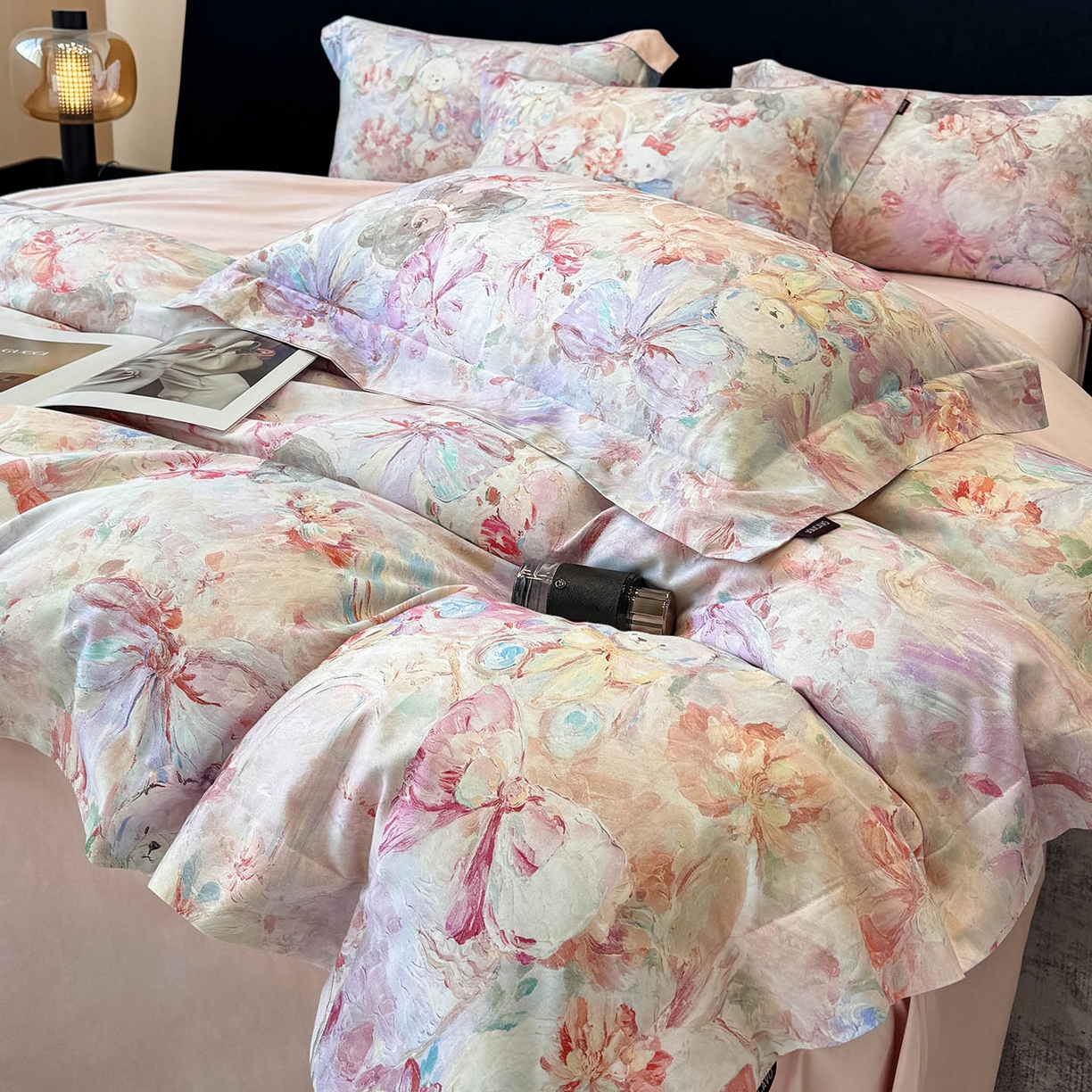 2026新款A类100支长绒棉纯棉四件套全棉数码印花被套床单床笠田园风床上用品 黛梦-粉