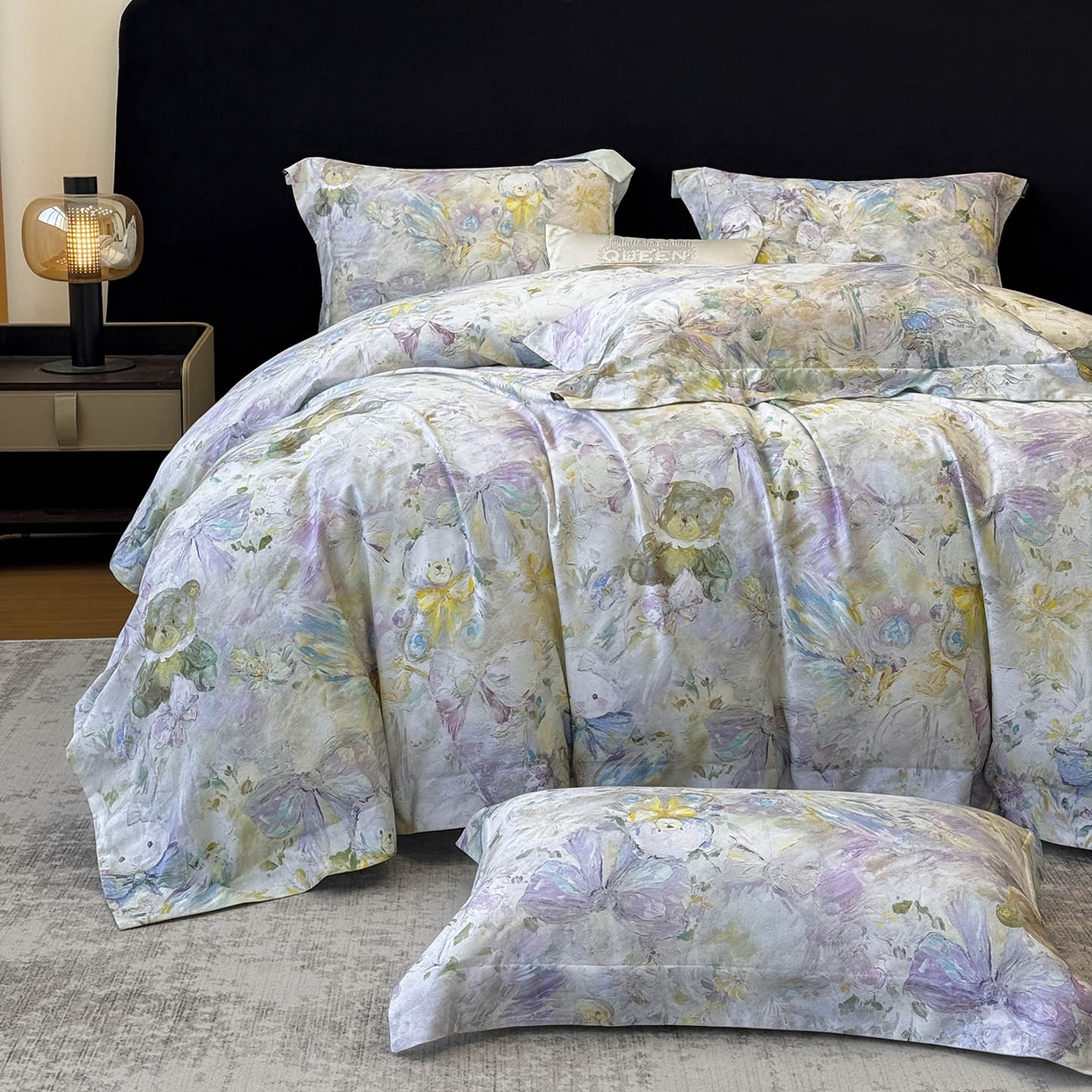 91家纺网 家纺一手货源 找家纺 2026新款A类100支长绒棉纯棉四件套全棉数码印花被套床单床笠田园风床上用品 黛梦-蓝