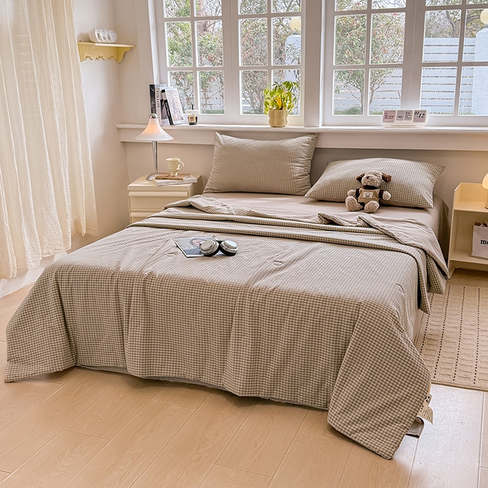 91家纺网 家纺一手货源 找家纺 梦依依 2026新款全棉色织水洗棉大豆被四件套系列 琥珀灰