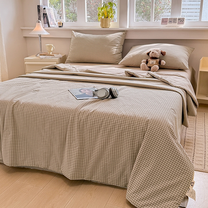 91家纺网 家纺一手货源 找家纺 梦依依 2026新款全棉色织水洗棉大豆被四件套系列 琥珀灰