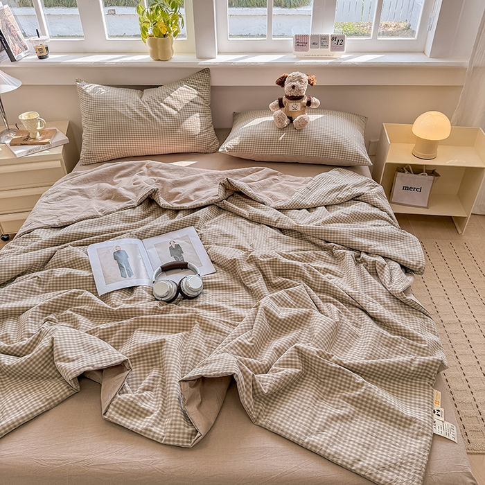 91家纺网 家纺一手货源 找家纺 梦依依 2026新款全棉色织水洗棉大豆被四件套系列 琥珀灰