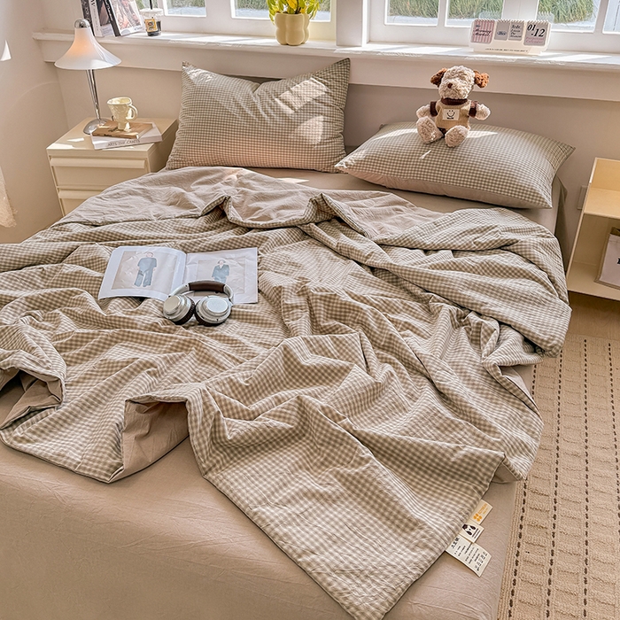 91家纺网 家纺一手货源 找家纺 梦依依 2026新款全棉色织水洗棉大豆被四件套系列 琥珀灰