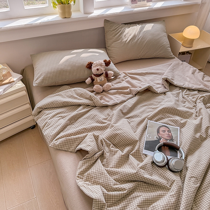 91家纺网 家纺一手货源 找家纺 梦依依 2026新款全棉色织水洗棉大豆被四件套系列 琥珀灰