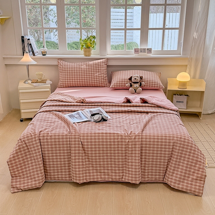 91家纺网 家纺一手货源 找家纺 梦依依 2026新款全棉色织水洗棉大豆被四件套系列 浣花粉