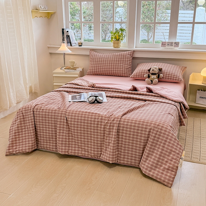 91家纺网 家纺一手货源 找家纺 梦依依 2026新款全棉色织水洗棉大豆被四件套系列 浣花粉