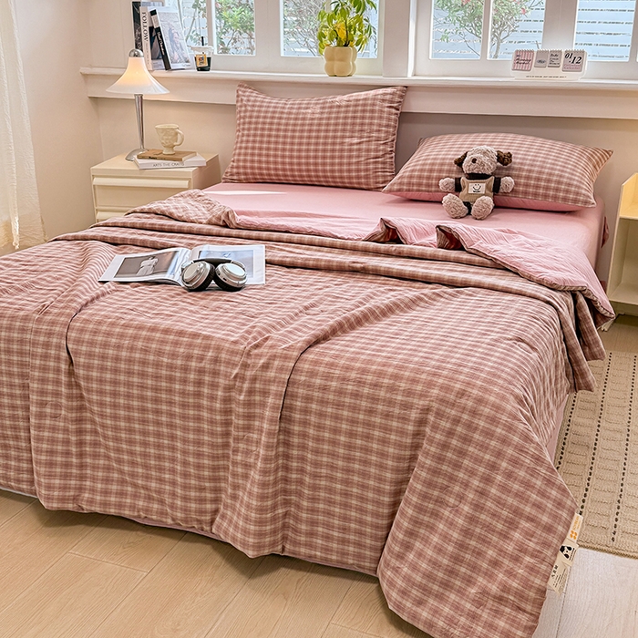 91家纺网 家纺一手货源 找家纺 梦依依 2026新款全棉色织水洗棉大豆被四件套系列 浣花粉