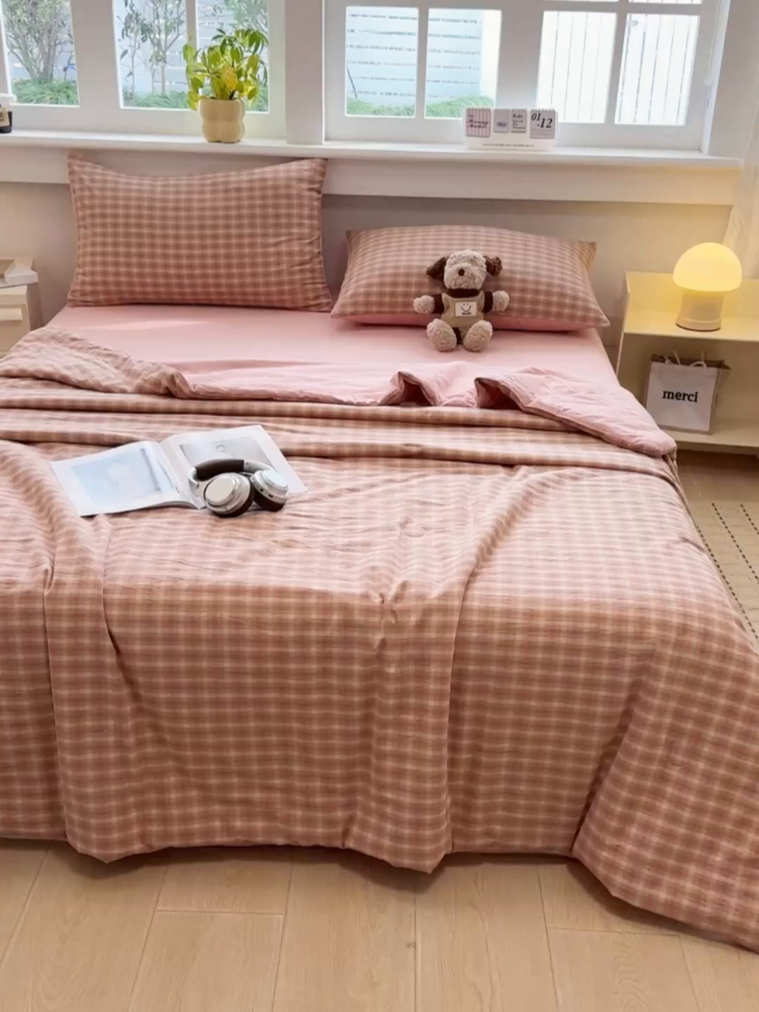 91家纺网 家纺一手货源 找家纺 梦依依 2026新款全棉色织水洗棉大豆被四件套系列 浣花粉